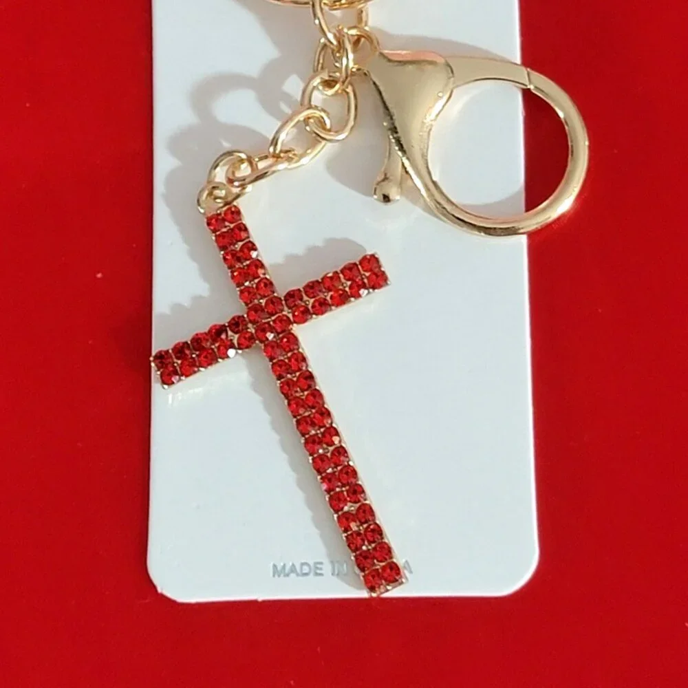 Red Crystal Cross Key Ring Bag Charm Fashion Jewelry